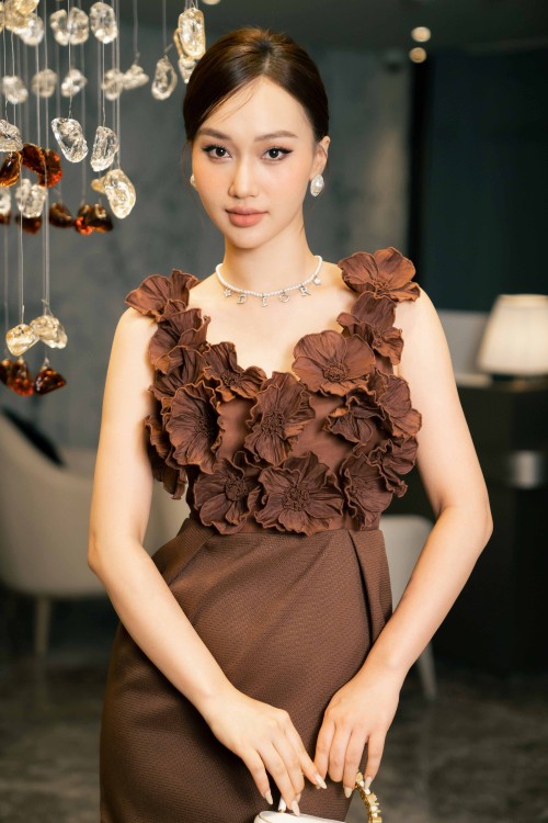 Sixdo Chocolate-Brown Midi Dress With Flowers